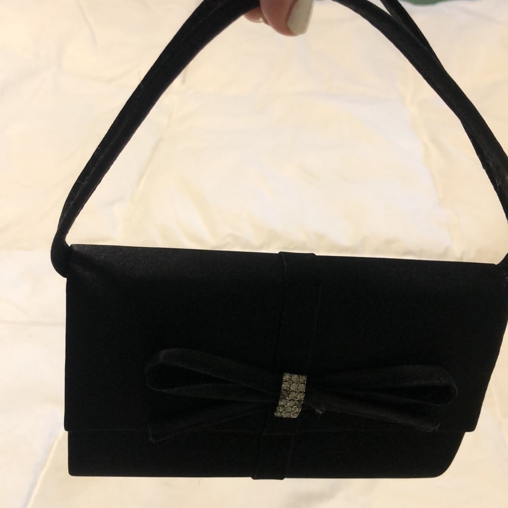Formal, small, black satin purse - Picture 2 of 9